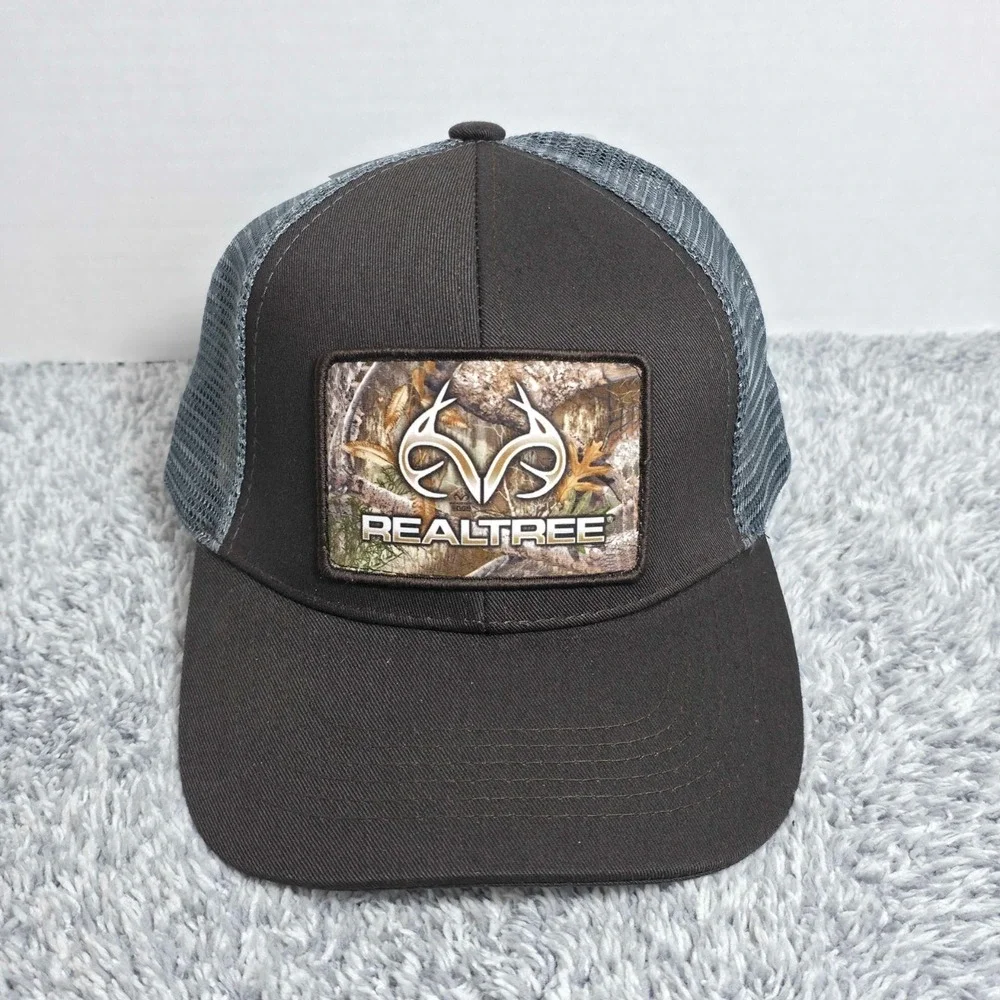 Realtree Antler Logo‎ Camo Patch Mesh Trucker Snapback Hat Cap Brown Hunting NWT